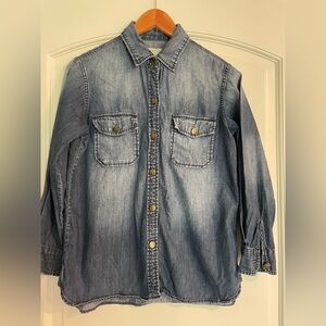 Current/Elliott Lightweight Button Down Denim Shirt Top Light Blue